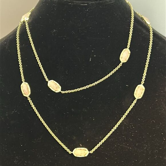 NWOT Rare Kendra Scott Kellie Kelsie Rose Quartz Gold Plated Station Necklace - Picture 6 of 10
